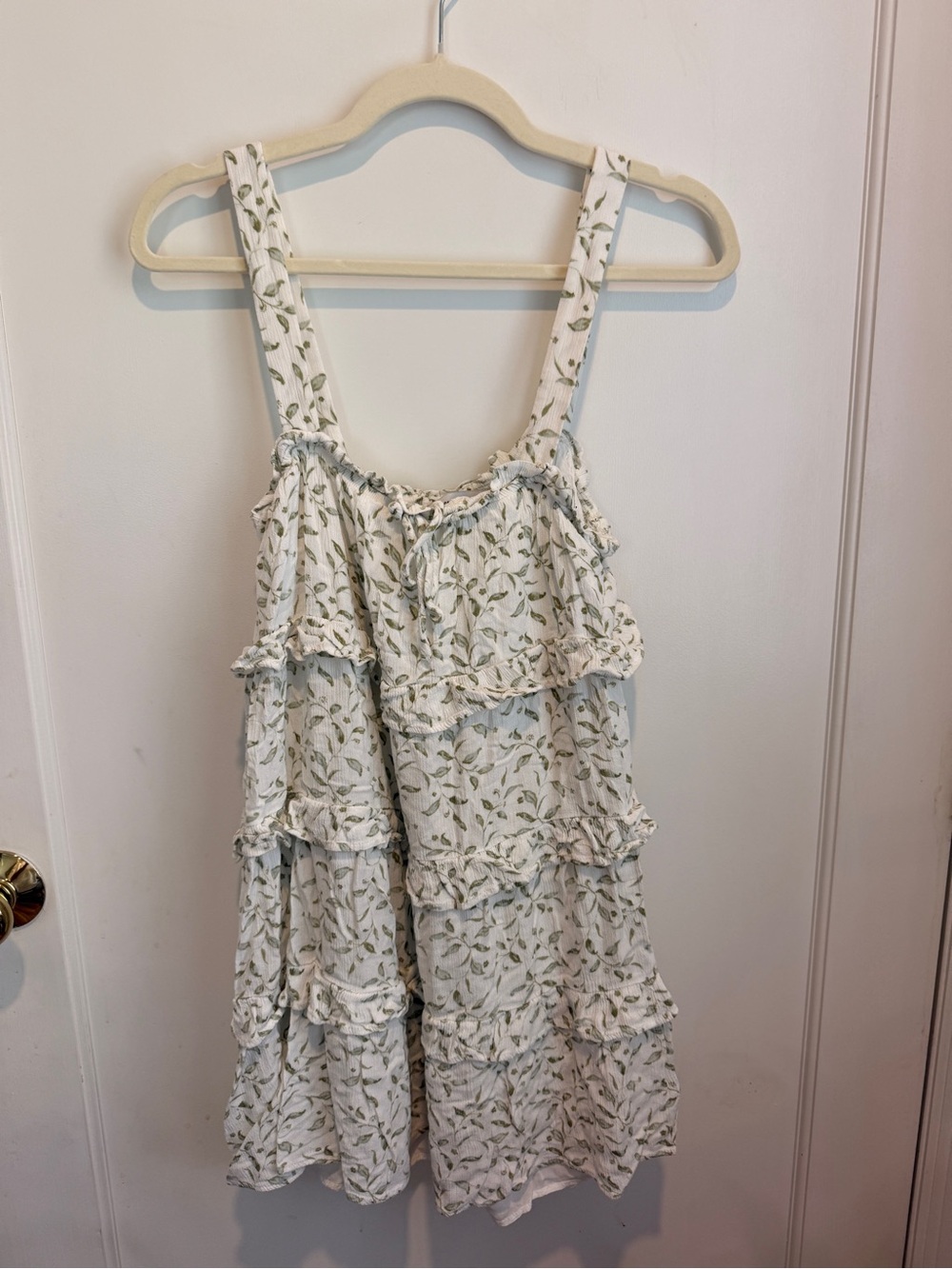 Forever 21 White Mini Dress with Green Leaf Pattern